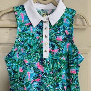 Lilly Pulitzer UPF 50+ Luxletic Imara Blue Horizon Sleeveless Polo  Small